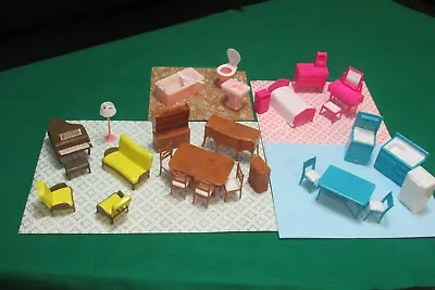 Vintage Dollhouse Plastic Furniture 5 Rooms Living Dining Kitchen Bedroom Bath • $50