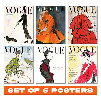 Vogue Magazine Cover Set Of 6 Posters - Fashion Illustration Poster Gift Ideas • £79.99