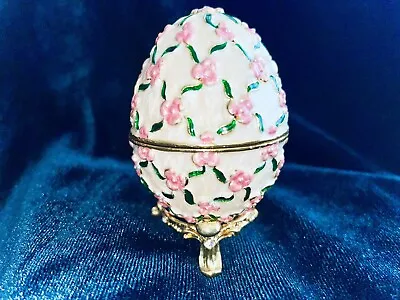 Enamel Faberge Egg Replica Trinket Box WSwarovski Crystals Necklace Stand -Rare • $39.99