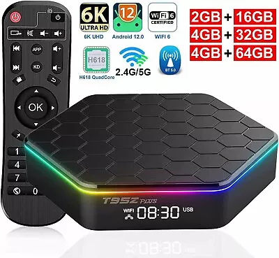 T95Z Plus Android12.0 TV Box 16GB/32GB/64GB Smart 4K Media Player WiFi Bluetooth • £29.95