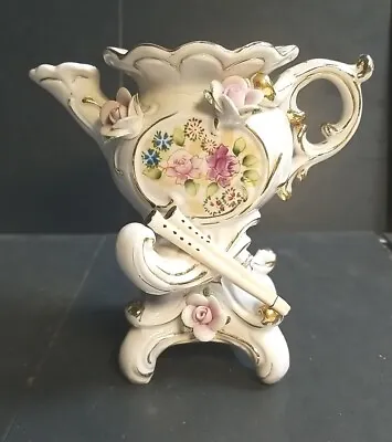 Vtg Hand Painted Ucagco Vase Pitcher Pink Floral With Flutes Gold Accents 5¼”  • $8.29
