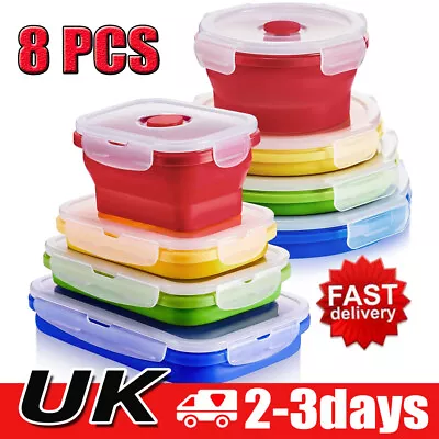 8 PCS Collapsible Food Storage Containers Stackable Silicone Food Storage Conta • £21.89