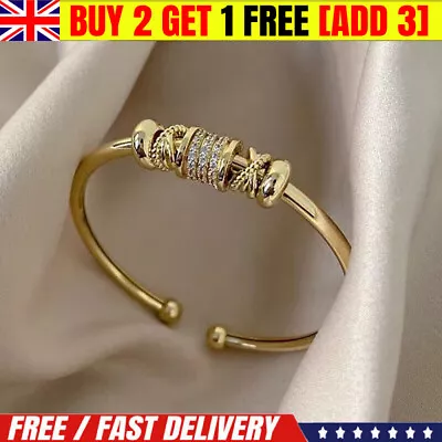 9ct Gold Bangle Ball Open Torque Bangle For Women With Cubic Zirconia Bracelet • £5.75