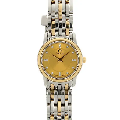 Omega De Ville Prestige Ladies Gold Steel Champagne Diamond Set Dial 43701500 • £2474