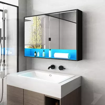 Luxuite LED Bathroom Shaving Cabinet Shaver Cupboard Storage Mirror • $240