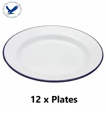 12 X Falcon Enamel 20cm Flat Dinner Plate White Genuine Enamelware • £39.95