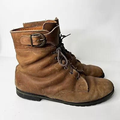 Vintage Eddie Bauer Ankle Boot Leather Buckle Brown Distressed Women's Size 8 • $50