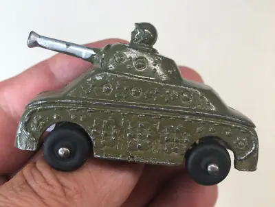 Vintage Cast Metal Military Green Miniature Toy Tank With Wheels Unbranded Army • $19.95