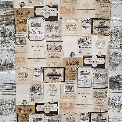 Traditional Vintage French Wine Labels Cottage Country Chic Designer Wallpaper   • $48.71