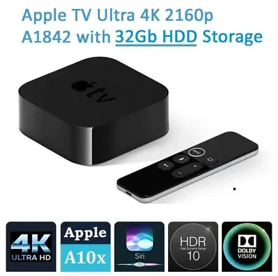 $115 • Buy Apple TV 4K 1st Generation 32Gb A1842 2160p HDR10 Siri Wireless + Bonus Chrome.
