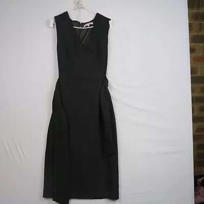 Review Womens Pencil Dress 10(AU) Or Small Black Ruched Belted V-Neck Sleeveless • $34.99