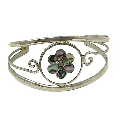 Vintage Alpaca Mexico Silver Abalone Mother Of Pearl Inlay Cuff Bracelet Signed • $8.88