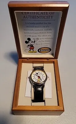 Mickey Mouse Fossil Watch Limited Ed Disney Store 536/2000 DS-322 W Wood Case 01 • $133.99