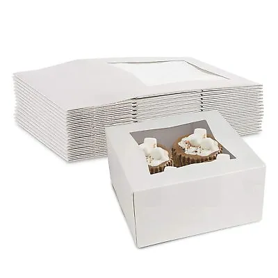 MT Products Cupcake Box - 6  X 6  X 3  White Bakery Boxes With Window Pack Of 25 • $23.91