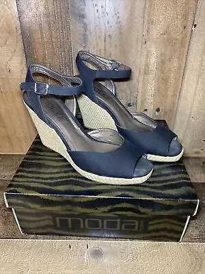 Moda Spada Black Canvas Vicky Espadrille Sexy 8M Womens Wedge Shoes EUC With Box • $10.99