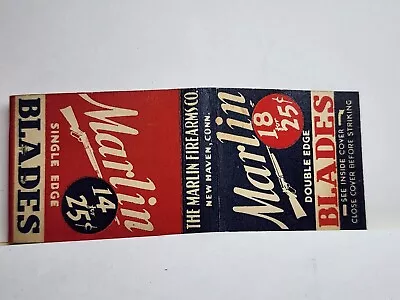 Vintage MARLIN FIREARMS BLADES Advertising Matchbook Cover Rifle Guns Ammo • $8.99