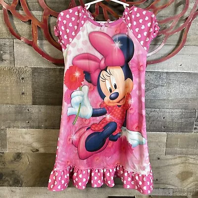 Disney Minnie Mouse Toddler Girls SZ 4T Nightgown Ruffle Pink Polka Dot Pajama • $14.99