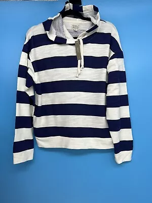 NWT J.Crew Vintage Fleece Navy  / White Stripe Cotton Hoodie Sweatshirt Size: M • $24