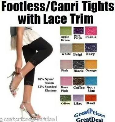 LADIES FOOTLESS TIGHT/CAPRI LEGGINGS With Lace Trim Angelina One Size • $7.99