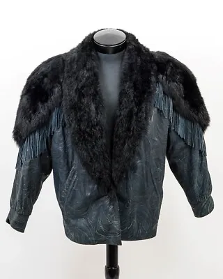 Vintage Women's Black Leather & Fur Jacket J. Percy For Marvin Richards Medium • $119.99