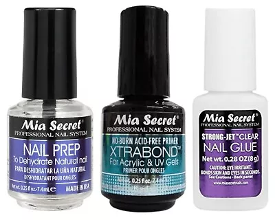 Mia Secret Nail PrepMINI Xtrabond Primer & Strong-Jet Nail Glue Brush-On -COMBO • $14.33