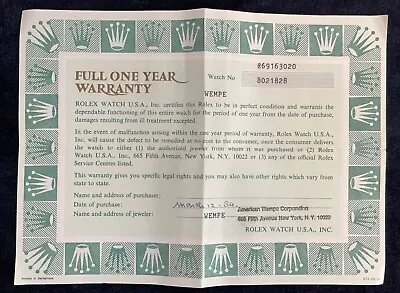 ROLEX VINTAGE  WATCH GUARANTEE WARRANTY CERTIFICATE PAPERS /Lady Datejust • $185