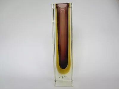 Massive Murano Sommerso Gino Fort Brown And Gold Art Glass Column Vase W/label • £269.99