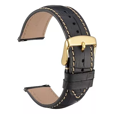 WOCCI Alligator Grain Calf Leather Watch Band 18mm Black Quick Release Straps • $15.39