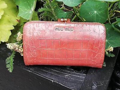 Miu Miu Tan Croc Leather Distressed Twist Open Purse/wallet • £85