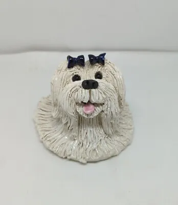 Maltese White Dog Figurine Studio Art Pottery Spaghetti Signed Pence 2006 • $26.95