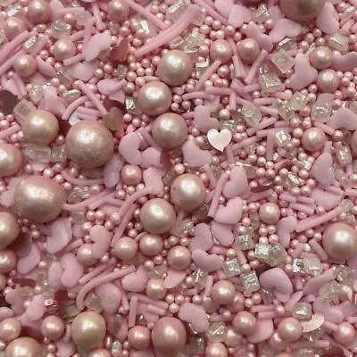 Pink Lemonade Shimmer Pearl & Heart Sprinkles Edible Cake Decorations Vegan • £3.30