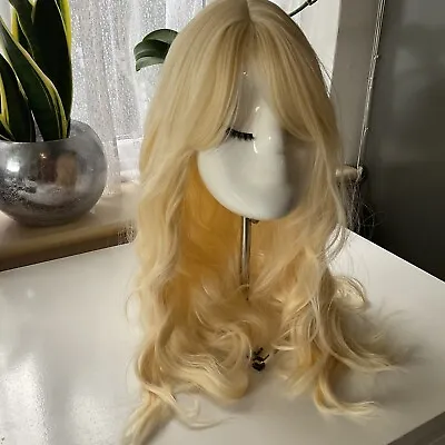 Gold-Cream-Pastel Yellow Light Blonde Curly Wig Long Bangs/fringe Anime Medium • £13.20