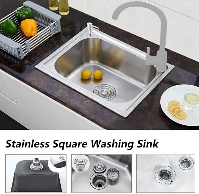 Small Single Bowl Square Stainless Steel Kitchen Sink Undermount Basin Waste Kit • £31.39