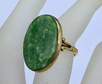 Vintage 12k Gold Filled Oval Green Agate Ancient Style Ring Size 6.5 Adjustable • $49.99