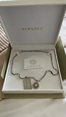 Versace Mens Silver Necklace With 65cm Chain With 2 Pendants  Great Quality • $184.97