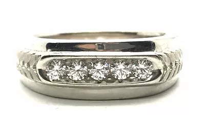 Men's Sterling Silver 925 Round Channel Set CZ Textured Arrow Band Ring Sz 10.25 • $33.60