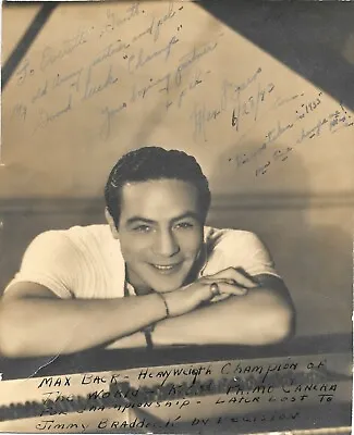 1943 Max Baer Signed 8X10 Photograph Inscribed To His Sparring Partner JSA LOA • $249