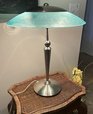 $275 • Buy Mid Century, Art Deco, 3 Way Touch, Translucent Green Glass Mushroom Style Lamp