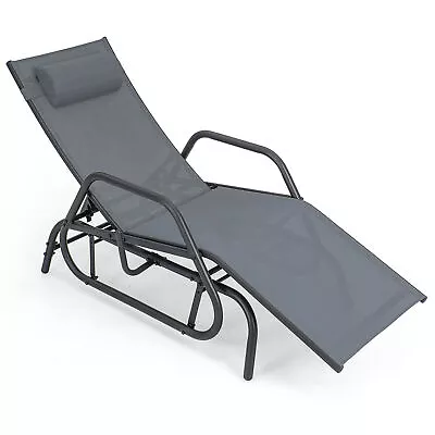 Patio Chaise Lounge Glider Recliner Chair Adjustable Sturdy Metal Frame Grey • $108