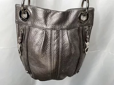 B Makowsky Silver Gray Metallic Leather Crossbody Bag Convertible Shoulder • $26.99
