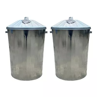 2x Large Galvanised Metal Dustbin Rubbish Garden Outdoor Animal Feed Storage Bin • £36.99