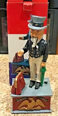 Vintage Replica Uncle Sam Mechanical Bank Cast Iron Works 11” Box Taiwan  • $49.99