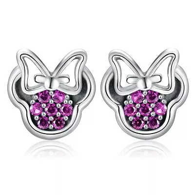 ZARD Disney Minnie Mouse Stud Earrings 925 Sterling Silver Pink Cubic Zirconia • $28.40