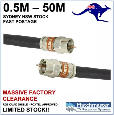 $7.48 • Buy Black RG6 Quad Shield Coax Cable 0.5m - 50m Digital TV Antenna Foxtel NBN Optus