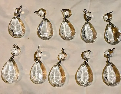 Lot Of 10 Vintage Crystal Chandelier Tear Drop Prisms Octagonal Bead Parts Lamp • $19.95