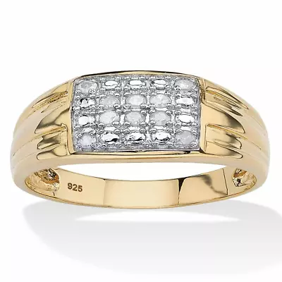 Men'S 1/7 TCW Round Diamond Grid Ring In 18K Gold-Plated Sterling Silver • $177.69