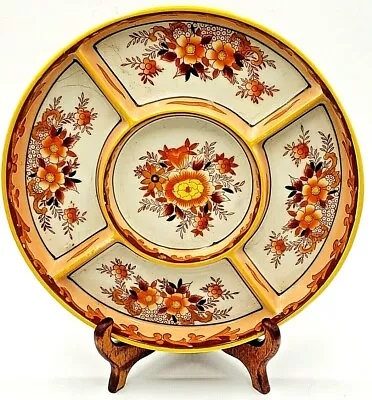 MORIYAMA Mori-Machi 5 Section Relish Dish Orange Floral Hand Painted 1920s Japan • $24.96