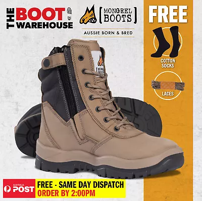 Mongrel 251060 STONE Work Boots. Steel Toe Safety. Hi-Leg Comfortable Zip Sider. • $166.95