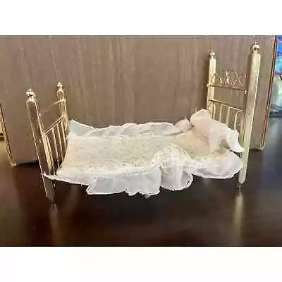 Vintage Concord Miniatures Brass Bed And Ruffled Comforter W/ Original Box • $16