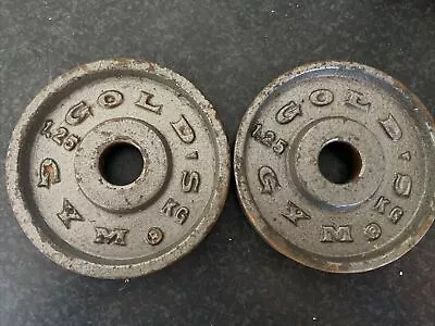 Vintage GOLD'S GYM  2x 1.25 Kg CAST IRON WEIGHT PLATES 1 Inch • £9.95